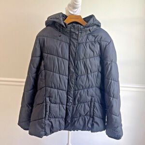 FADED GLORY Winter Puffer Jacket Coat Black Women XL Boxy Pockets Hood Zip Snap